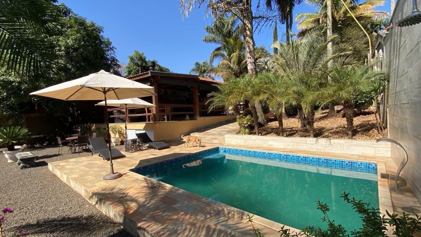 Piscina e área de lazer da chácara à venda em Santa Gertrudes/SP