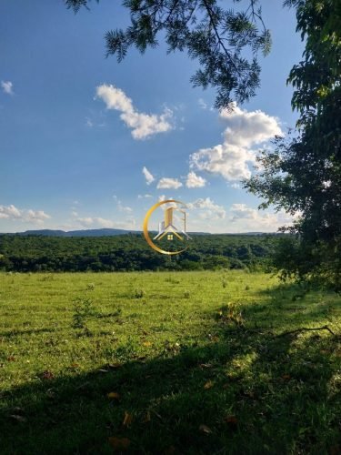 Vista da área verde e terreno da chácara à venda em Itirapina/SP